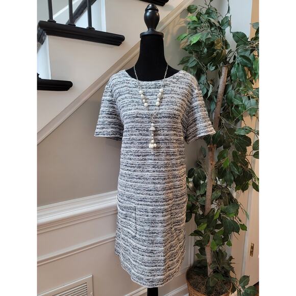 Loft Outlet Shift Dress Womens XL Gray Black White Short Sleeve Pocket Career - Picture 1 of 12